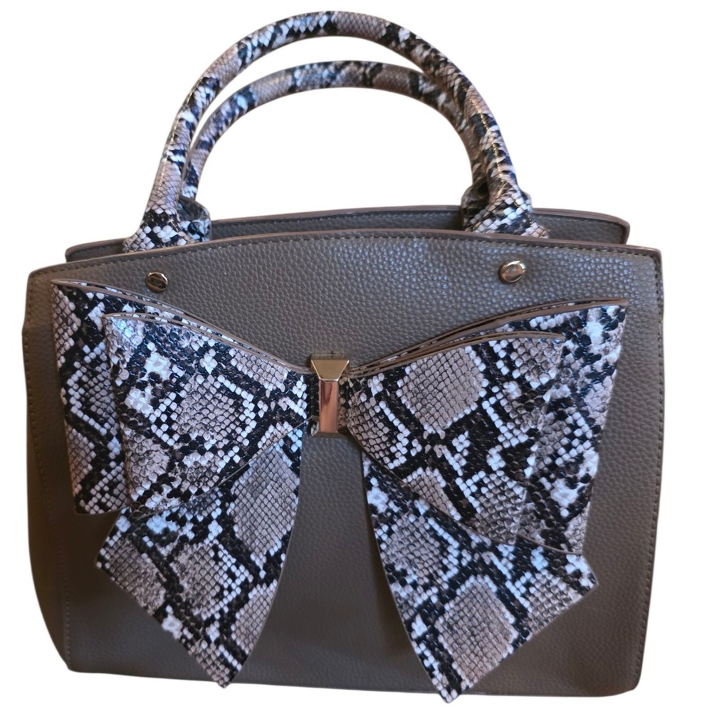 Crossi Satchel Handbag Gray Snakeskin Bow Accent Top Handle Bag Purse